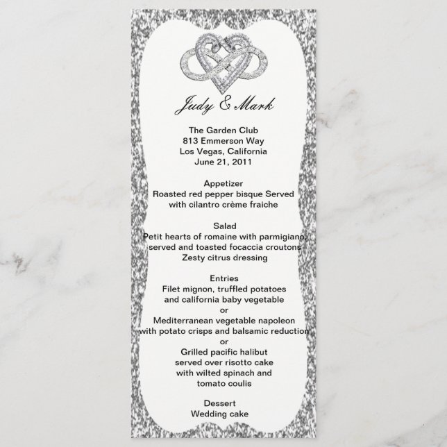 Infinity Heart Wedding Menu Card (Front)