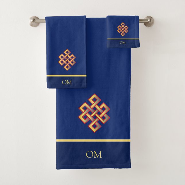 Infinity Knot & Monogram on Navy Blue Bath Towel Set (Insitu)