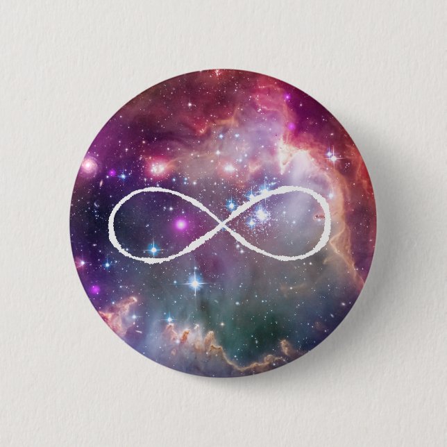 Infinity loop and galaxy space hipster background pinback button (Front)