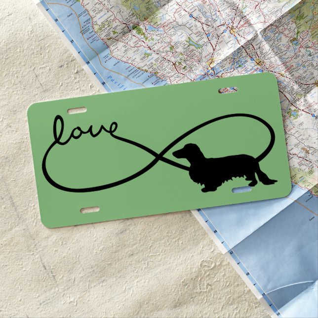 Infinity Love Lemniscate Long-Hair Dachshund 1 License Plate (In Situ)