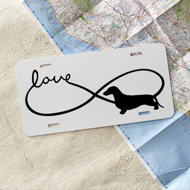 Infinity Love Lemniscate Short-Hair Dachshund 1 License Plate (In Situ)