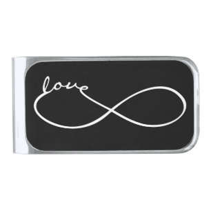Infinity Love Lemniscate white + your backgr. Silver Finish Money Clip