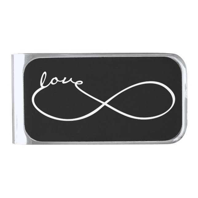 Infinity Love Lemniscate white + your backgr. Silver Finish Money Clip (Front)