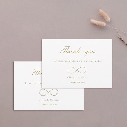 Infinity Love Monogram Elegant Gold White Wedding  Thank You Card