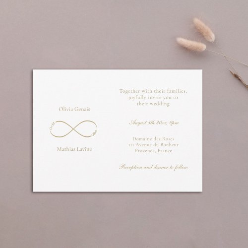 Infinity Love Monogram Elegant White Blush Wedding Invitation