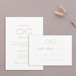 Infinity Love Monogram Elegant White Blush Wedding RSVP Card