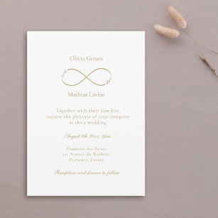 Infinity Love Monogram Elegant White Wedding Invitation