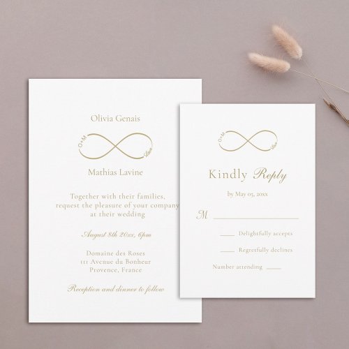 Infinity Love Monogram Elegant White Wedding RSVP Card