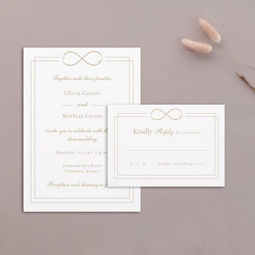 Infinity Love Monogram Gold Borders White Wedding  RSVP Card