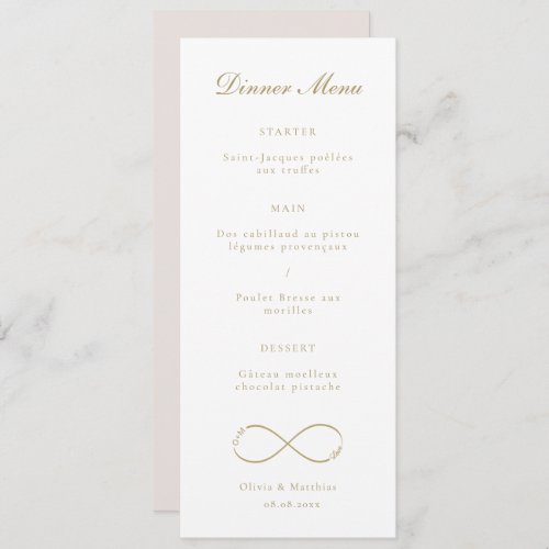 Infinity Love Monogram Gold White Wedding Dinner Menu