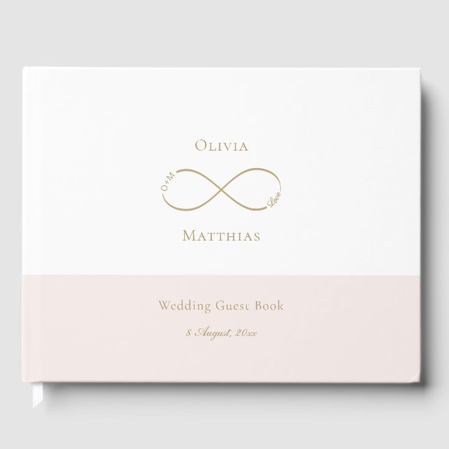 Infinity Love Monogram White Blush Elegant Wedding Guest Book (Front)