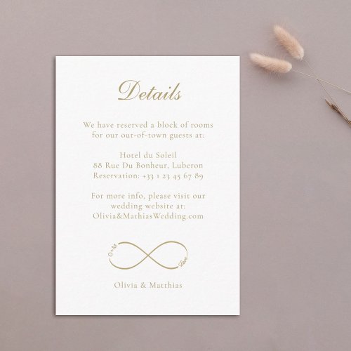 Infinity Love Monogram White Wedding Hotel Detail  Enclosure Card