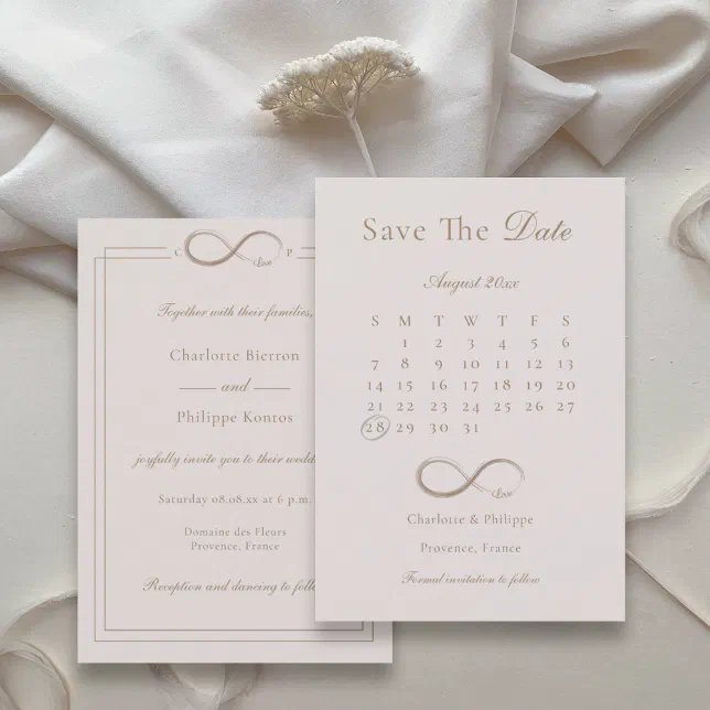 Infinity Love Pink Calendar Save The Date Wedding Invitation | Zazzle