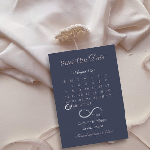 Infinity Navy Blush Calendar Save The Date Wedding Invitation