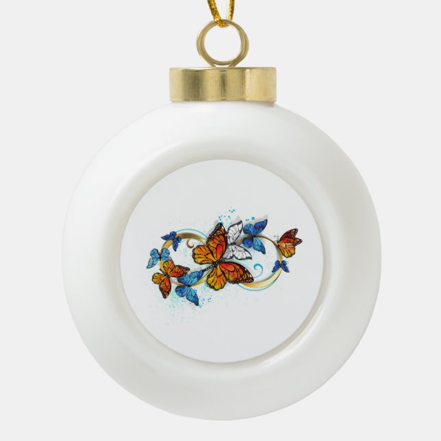Infinity of Monarch Butterflies Ceramic Ball Christmas Ornament (Front)