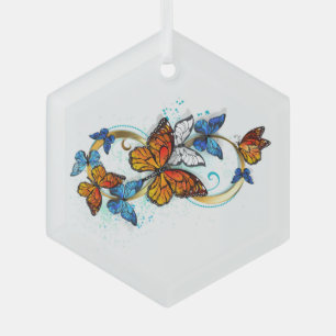 Infinity of Monarch Butterflies Glass Ornament