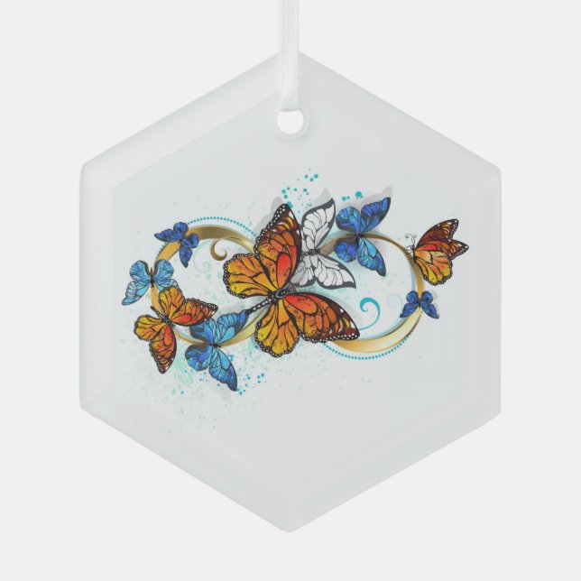Infinity of Monarch Butterflies Glass Ornament (Front)
