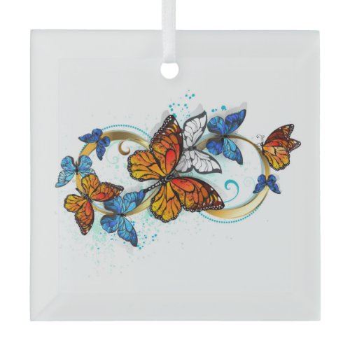 Infinity of Monarch Butterflies Glass Ornament
