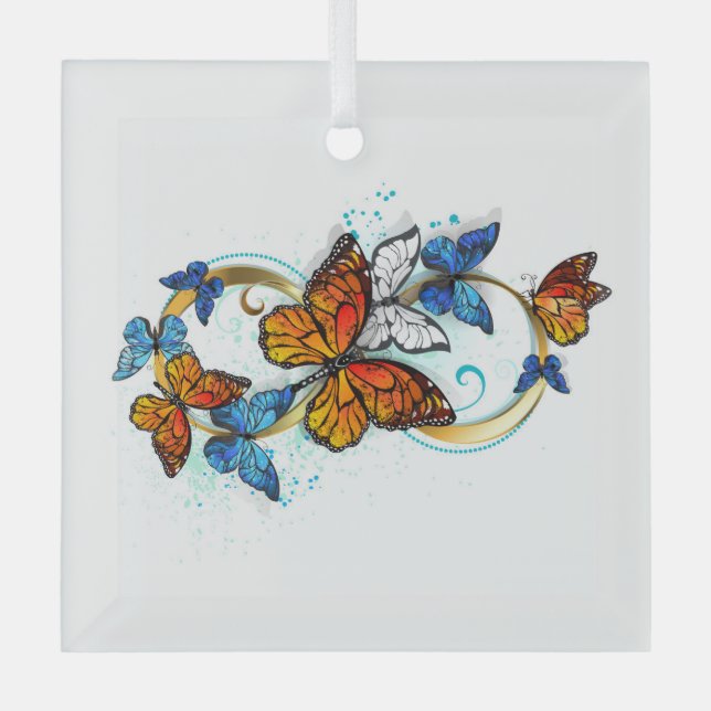 Infinity of Monarch Butterflies Glass Ornament (Front)