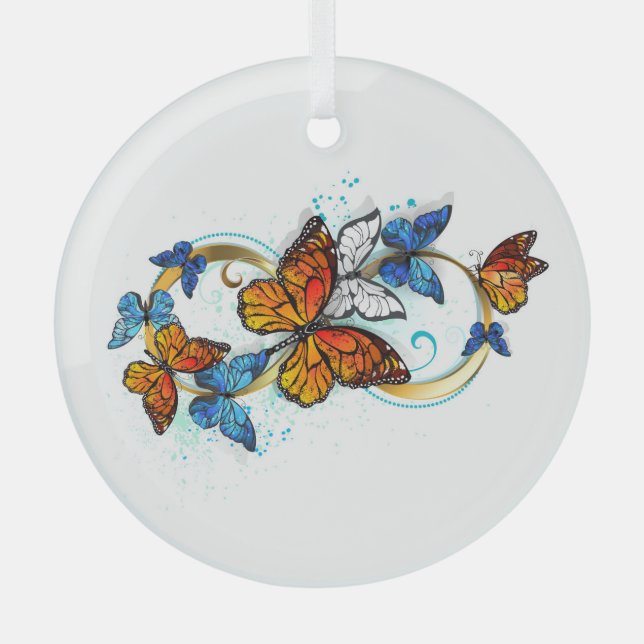 Infinity of Monarch Butterflies Glass Ornament (Front)