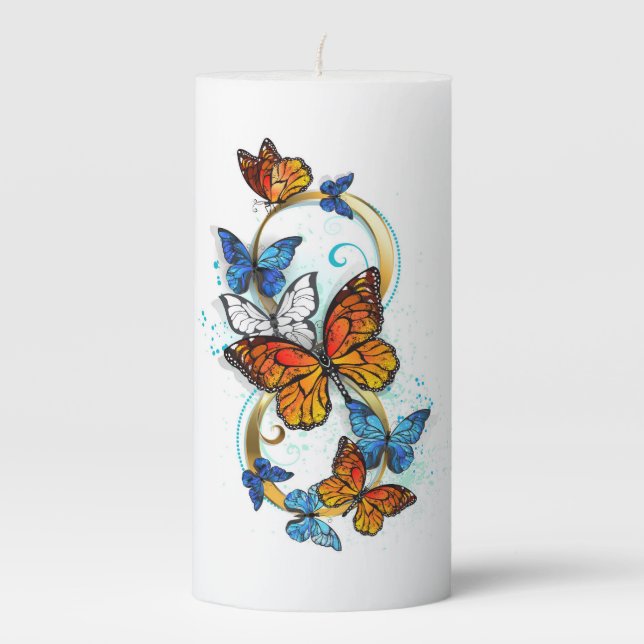 Infinity of Monarch Butterflies Pillar Candle (Front)