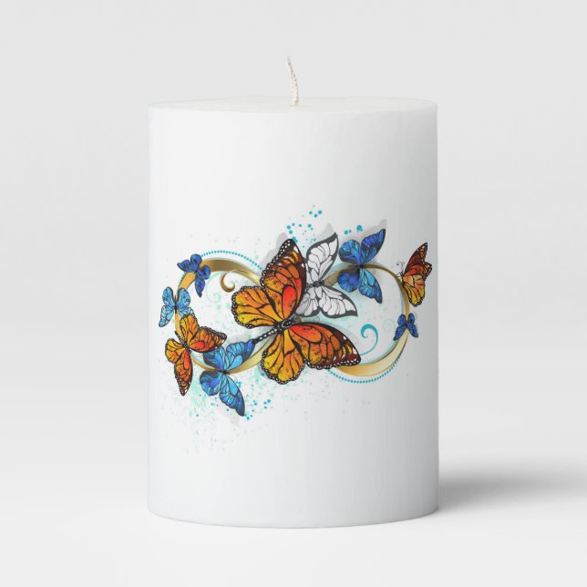 Infinity of Monarch Butterflies Pillar Candle (Front)