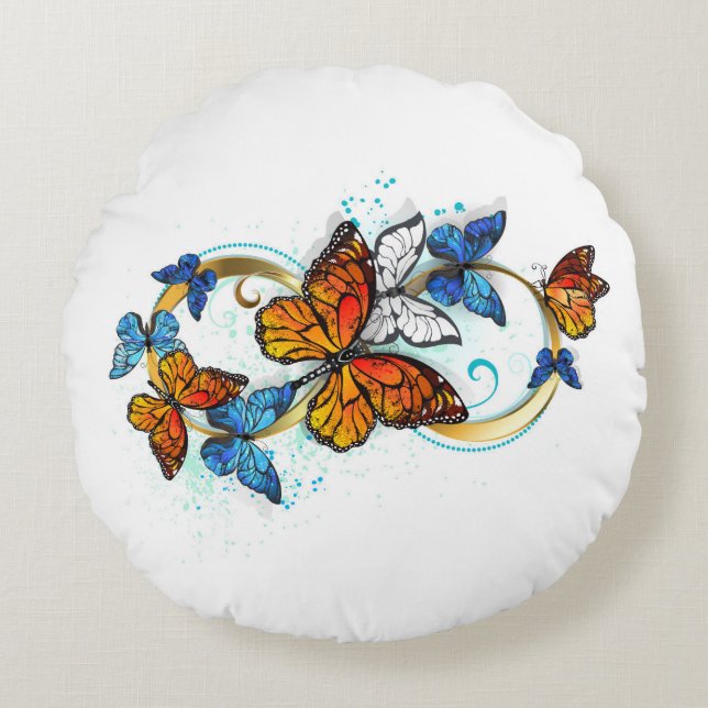 Infinity of Monarch Butterflies Round Pillow (Front)