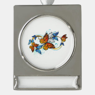 Infinity of Monarch Butterflies Silver Plated Banner Ornament