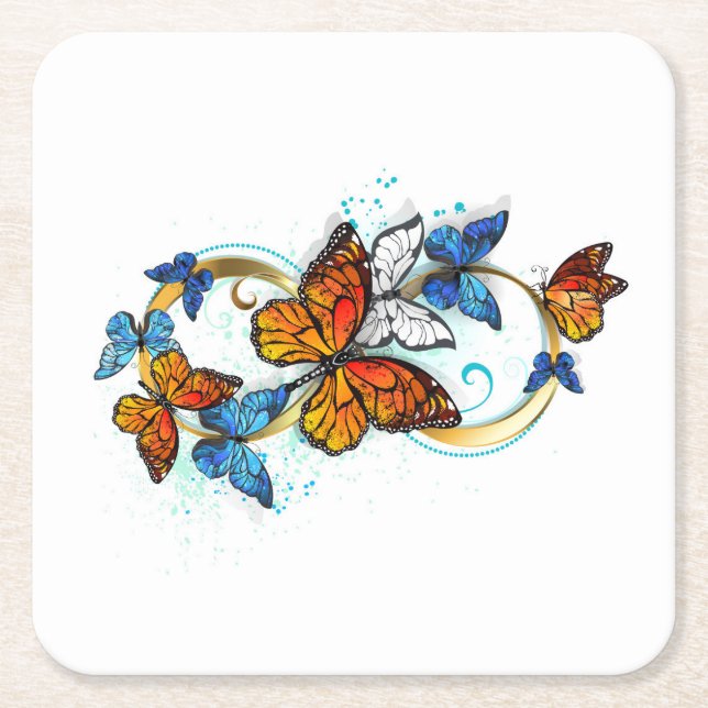 Infinity of Monarch Butterflies Square Paper Coaster (Front)