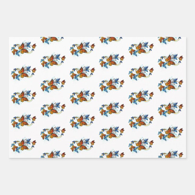 Infinity of Monarch Butterflies Wrapping Paper Sheets (Front)