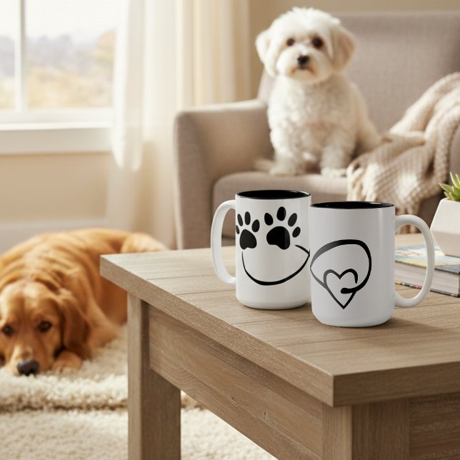 Infinity Paw Prints and Heart Coffee Mug, 15 oz Two-Tone Coffee Mug (Endless love in every sip from the infinity paw print coffee mug. Perfect for pet lovers! 🐾❤️)