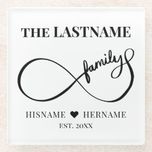 Infinity Personalized Family Name and Est. Date Glass Coaster