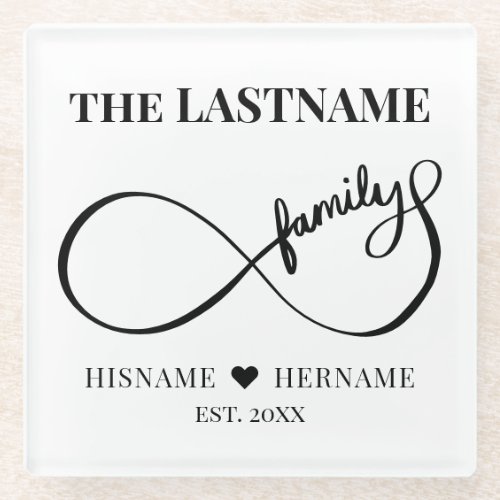 Infinity Personalized Family Name and Est Date Glass Coaster