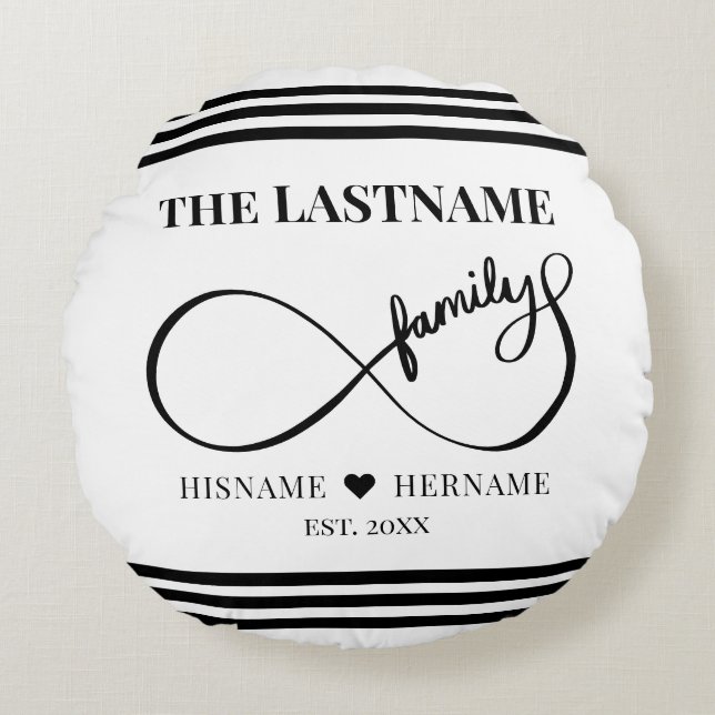 Infinity Personalized Family Name and Est. Date Round Pillow (Front)