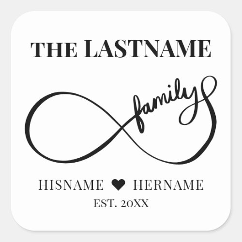 Infinity Personalized Family Name and Est Date Square Sticker