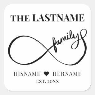 Infinity Personalized Family Name and Est. Date Square Sticker