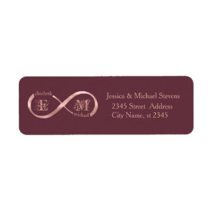 Infinity rose gold romantic monogram calligraphy label