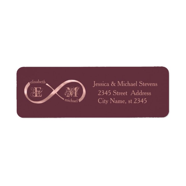 Infinity rose gold romantic monogram calligraphy label (Front)