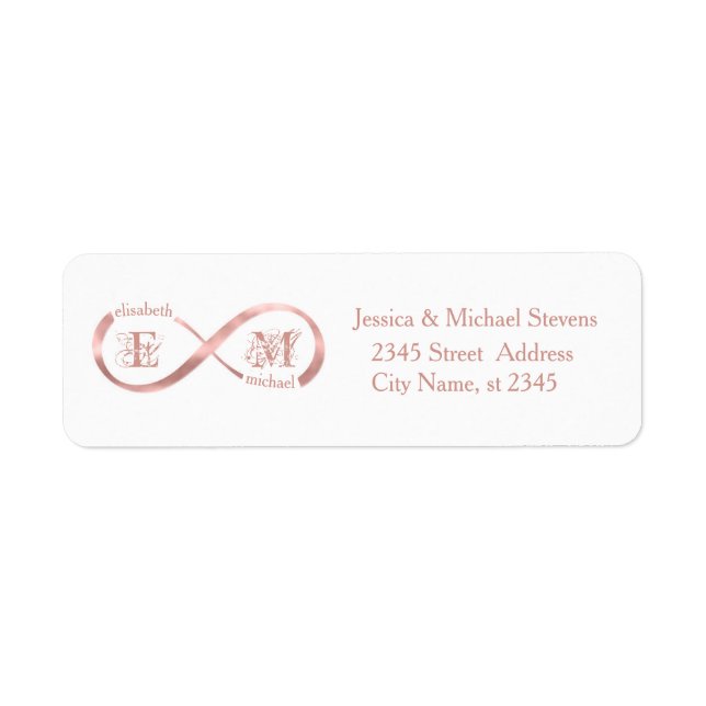 Infinity rose gold romantic monogram calligraphy label (Front)