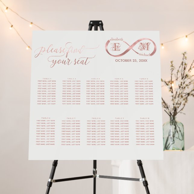 Infinity rose gold romantic monogram calligraphy p foam board (In Situ (Stand))