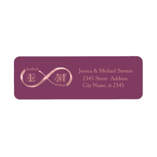 Infinity rose gold romantic monogram cassis label (Front)