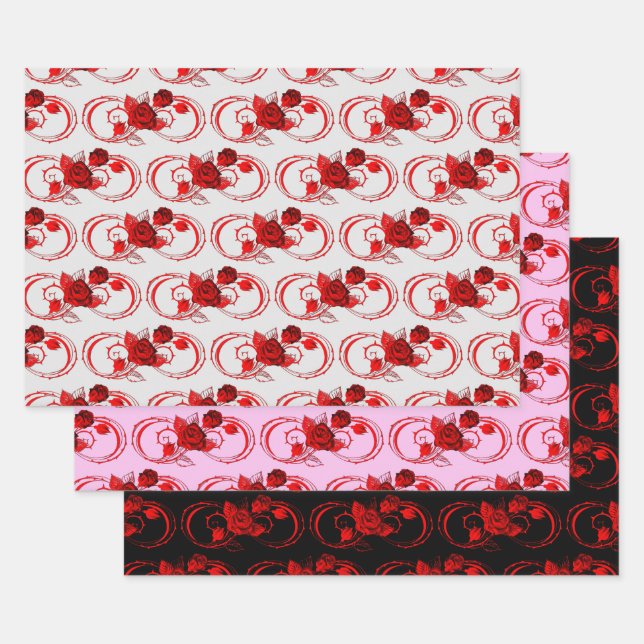 Infinity Roses Pattern Wrapping Paper Sheets (Set)