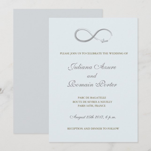 Infinity sign baby blue gray minimalist Wedding Invitation (Front/Back)