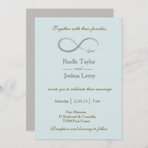 Infinity sign baby blue gray wedding invitation