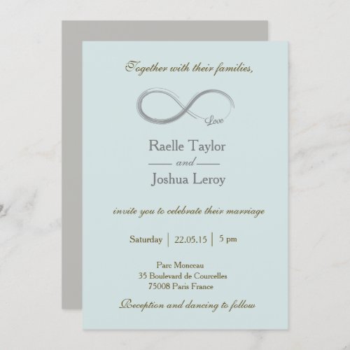 Infinity sign baby blue gray wedding invitation