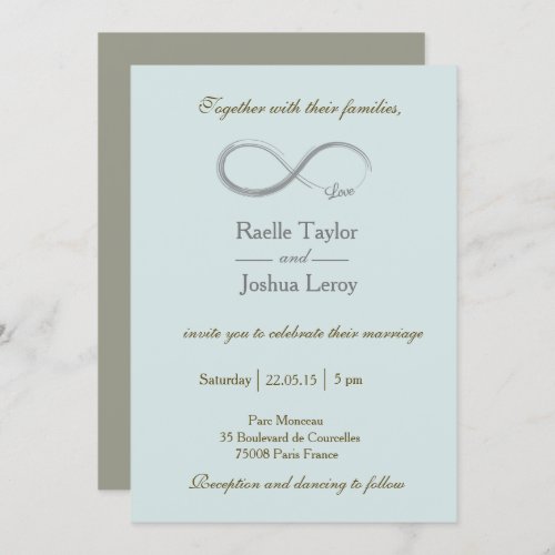 Infinity sign blue gray taupe wedding invitation