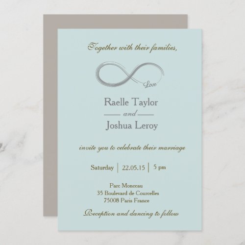 Infinity sign blue taupe gray wedding invitation