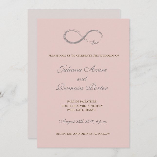 Infinity sign blush pink gray minimalist Wedding Invitation (Front/Back)