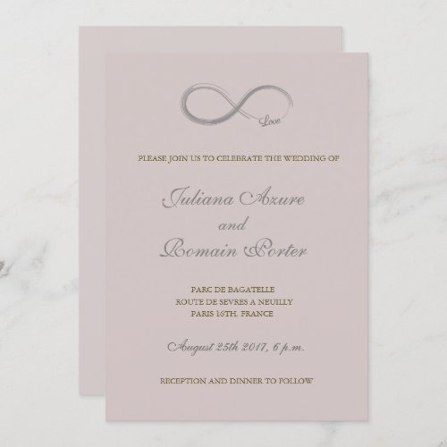 Infinity sign blush pink gray minimalist Wedding Invitation
