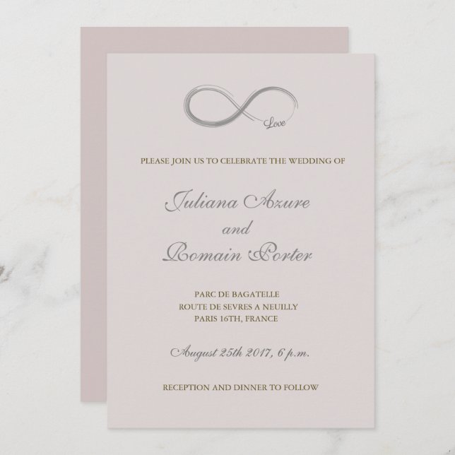 Infinity sign blush pink gray minimalist Wedding Invitation (Front/Back)